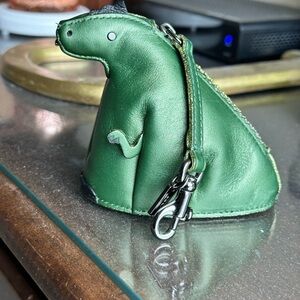 Coach Green Leather Dinosaur Keychain